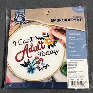 Embroidery Kit ArtSkills I Cant Adult Today Floral wooden 6" Hoop New